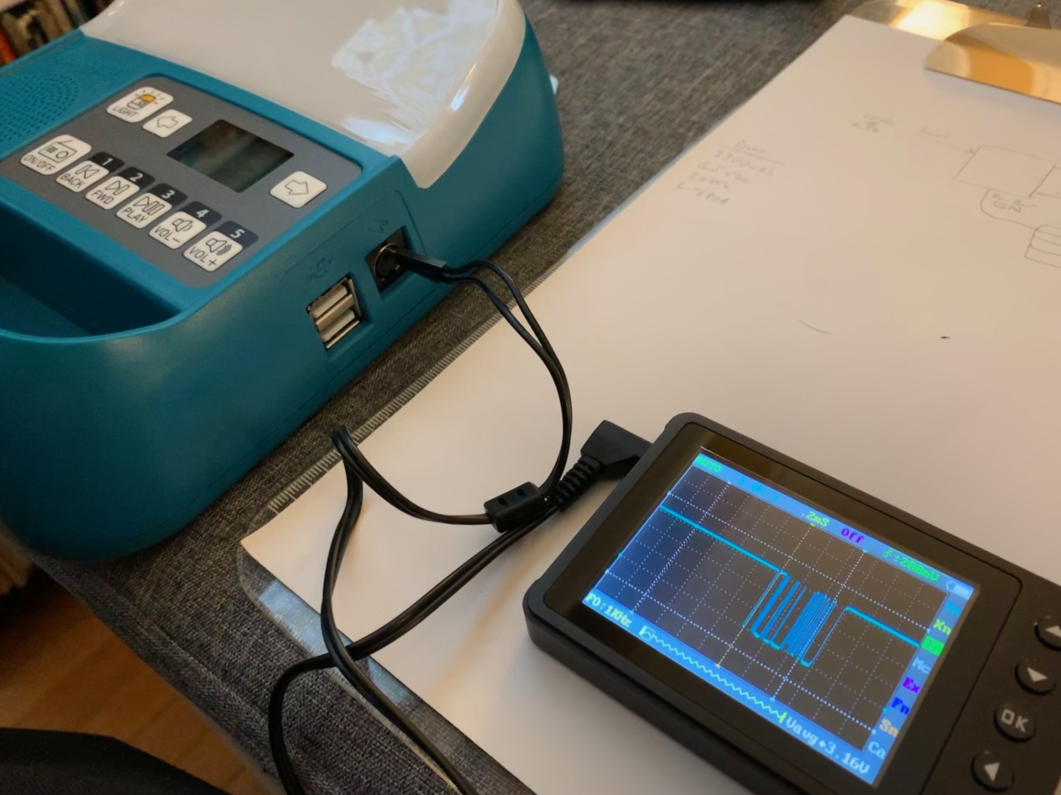 Controller connected to oscilloscope